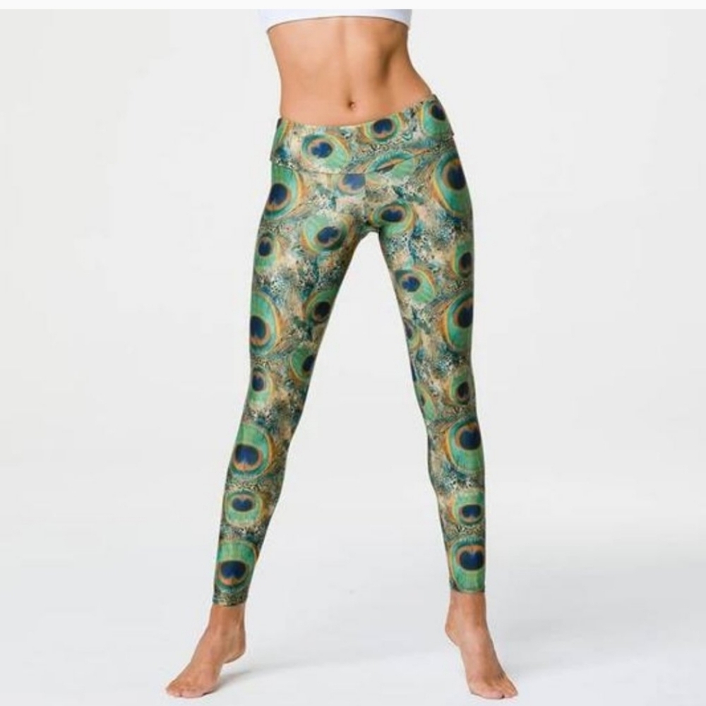 🍓Rare Onzie Peacock Feather Print Leggings Pants Mid rise